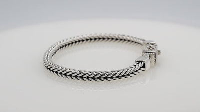 925 Sterling Silver Balinese Chain Bracelet With Box Clasp On White Background