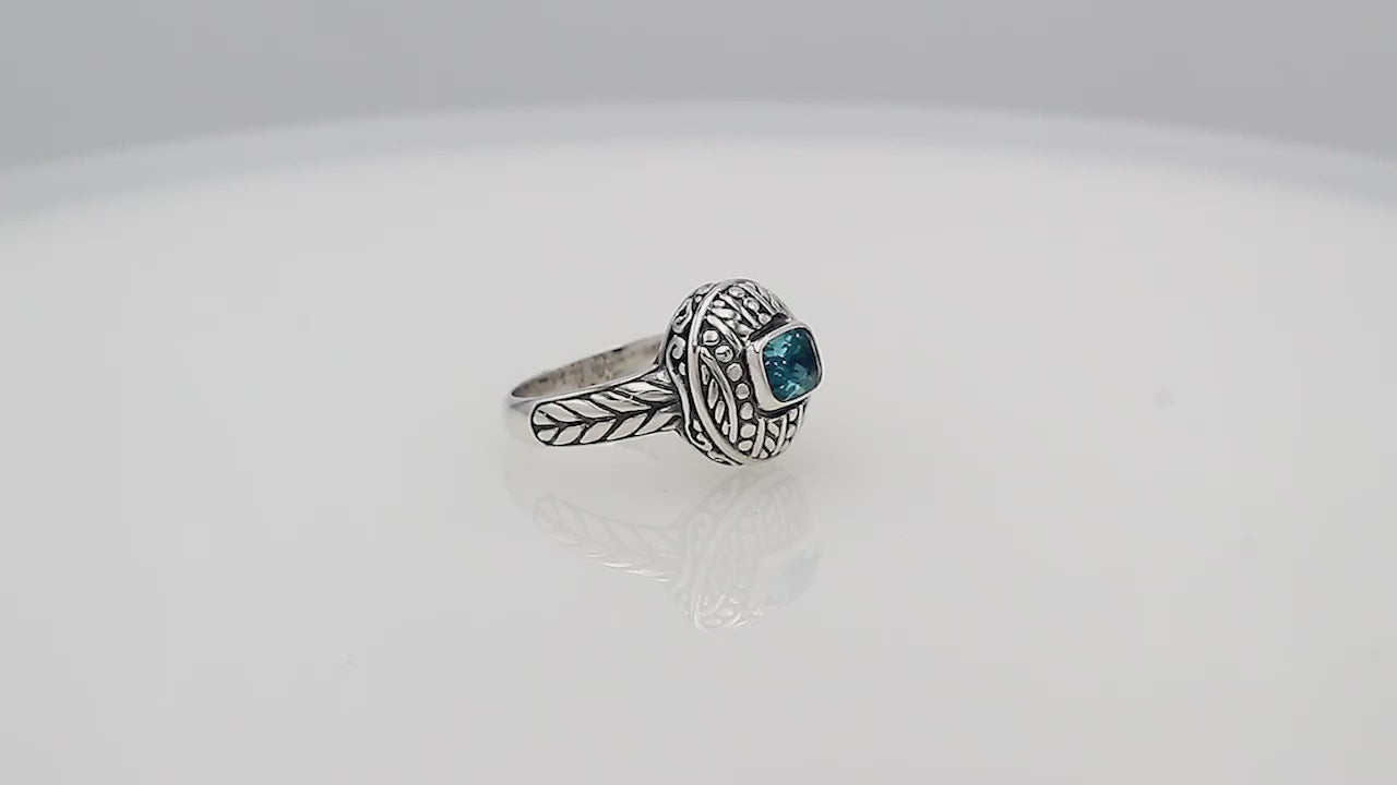 Blue Topaz Quartz Sterling Silver Balinese Engraved Ring For Wholesale Buyers