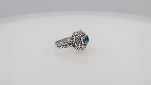 Blue Topaz Quartz Sterling Silver Balinese Engraved Ring For Wholesale Buyers