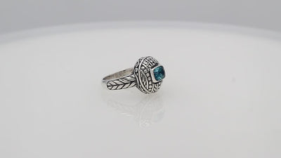 Blue Topaz Quartz Sterling Silver Balinese Engraved Ring For Wholesale Buyers