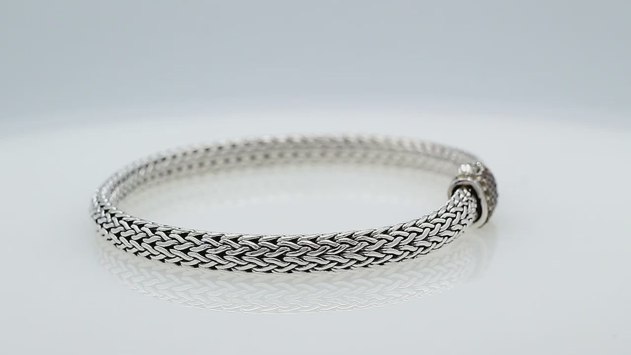 Handwoven 925 sterling silver 4x6 mm Bali bracelet with Citrine Quartz clasp and oxidized finish.