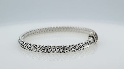 Handwoven 925 sterling silver 4x6 mm Bali bracelet with Citrine Quartz clasp and oxidized finish.