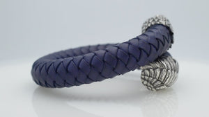 925 Sterling Silver Eagle Bracelet With Blue Leather On White Background