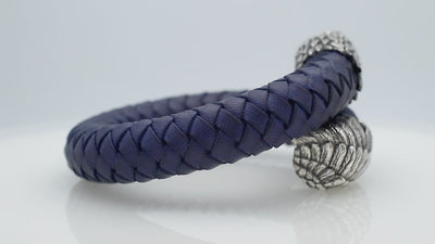 925 Sterling Silver Eagle Bracelet With Blue Leather On White Background