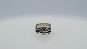 Wholesale sterling silver wide band ring with braided rope design and oxidized detailing, handcrafted 925 unisex silver jewelry from Bali for bulk orders and resellers.