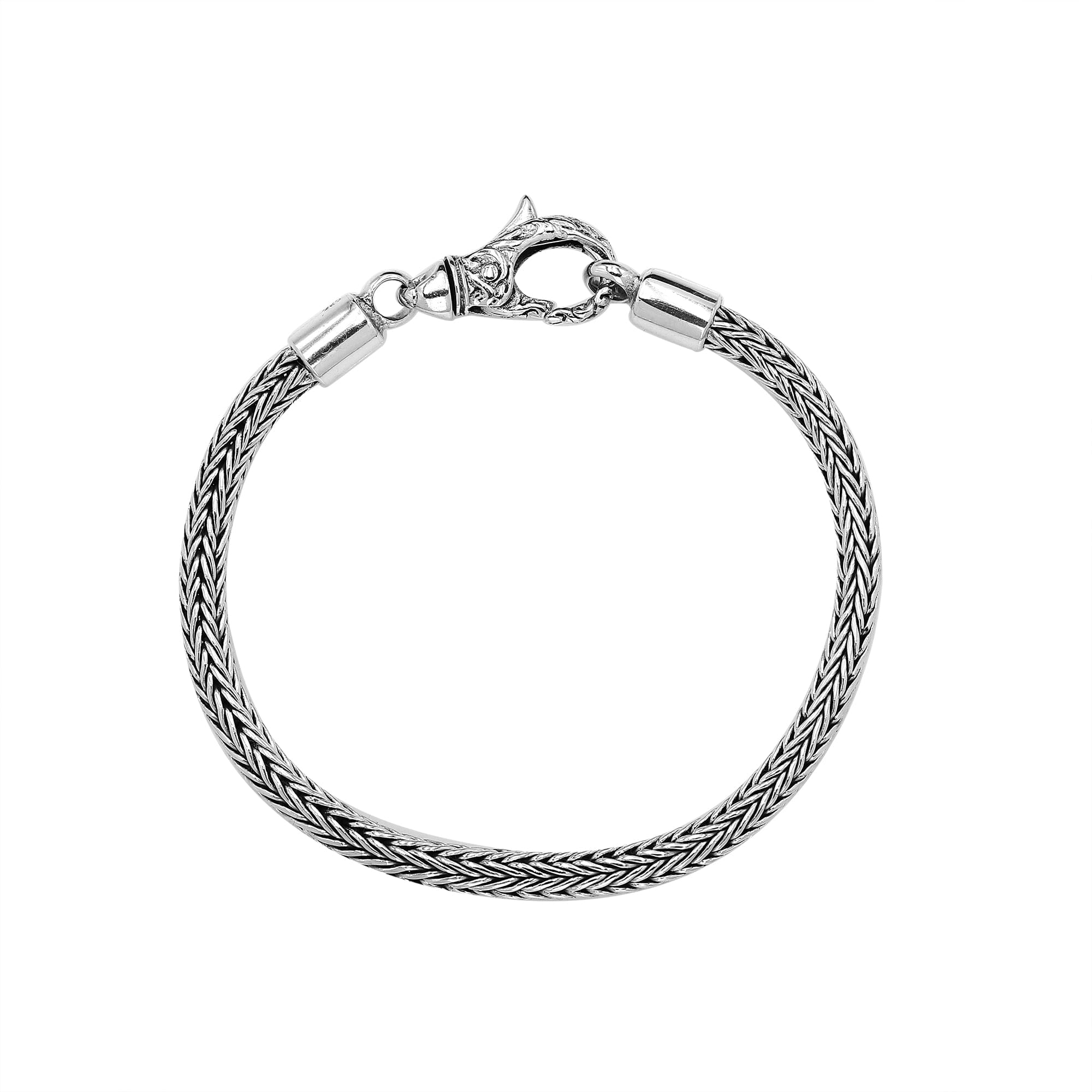 Tulang Naga sterling silver chain bracelet with ornate clasp and Balinese weave craftsmanship.