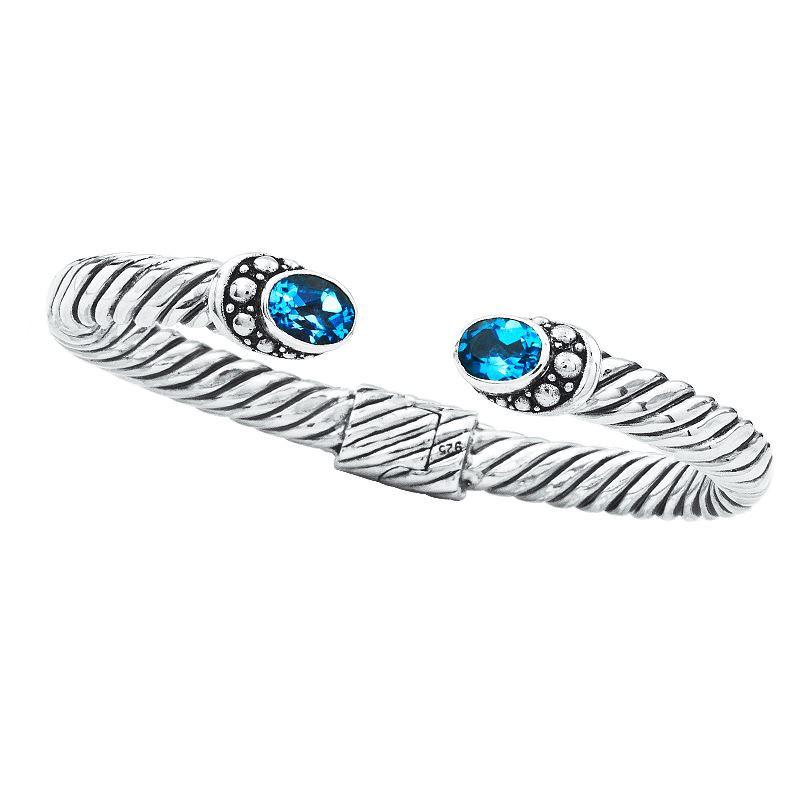 AB-1023-BT Sterling Silver Bangle With Blue Topaz Q. Jewelry Bali Designs Inc 