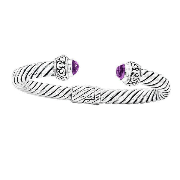 AB-1024-AM Sterling Silver Bangle With Amethyst Q. Jewelry Bali Designs Inc 