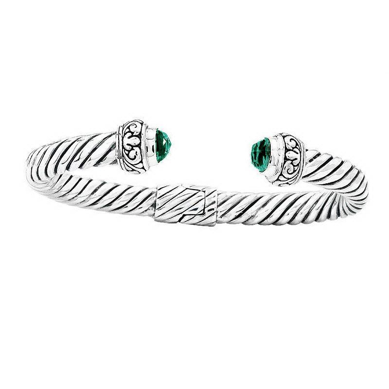 AB-1024-GQ Sterling Silver Bangle With Green Quartz Jewelry Bali Designs Inc 