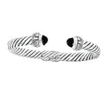 Sterling silver twisted cable cuff bracelet with faceted black onyx, handcrafted in Bali for wholesale jewelry buyers.