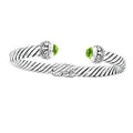 "Wholesale sterling silver cuff Bangle  with faceted peridot Qua, twisted cable design, handcrafted in Bali"tz 