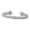 Wholesale sterling silver twisted cable cuff Bangle with polished dome ends and Balinese scrollwork"