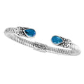 "Wholesale sterling silver cuff Bangle  with teardrop Blue Topaz Quartz and Balinese rope design, handmade in Bali"
