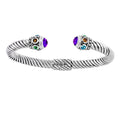 Sterling silver Balinese cuff bangle with amethyst, citrine, blue topaz, and green quartz 