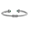 Sterling silver twisted rope bangle with Green Quartz ends, handcrafted in Bali.