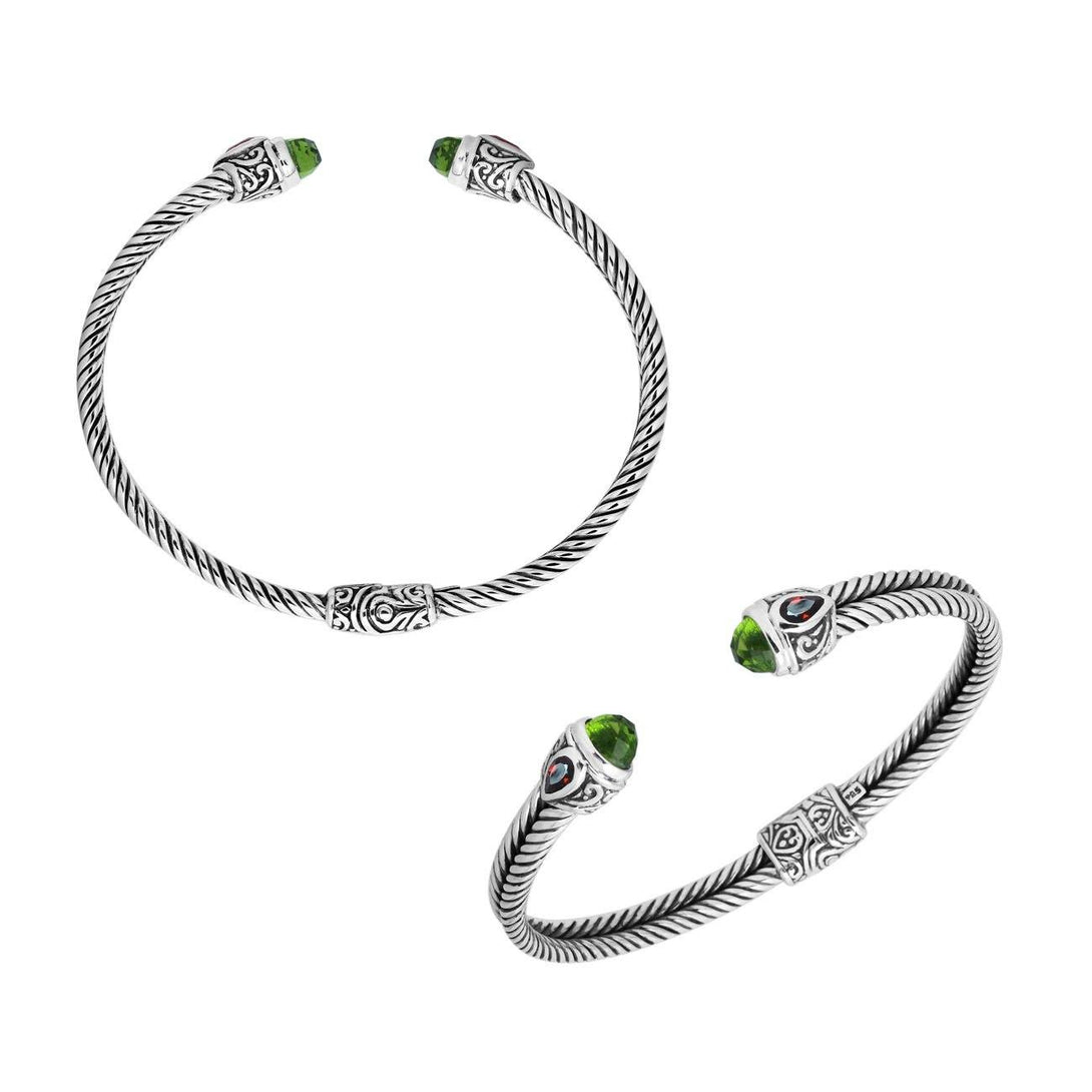 AB-1045-CO1 Sterling Silver Bangle With Peridot Q. and Garnet Q. Jewelry Bali Designs Inc 