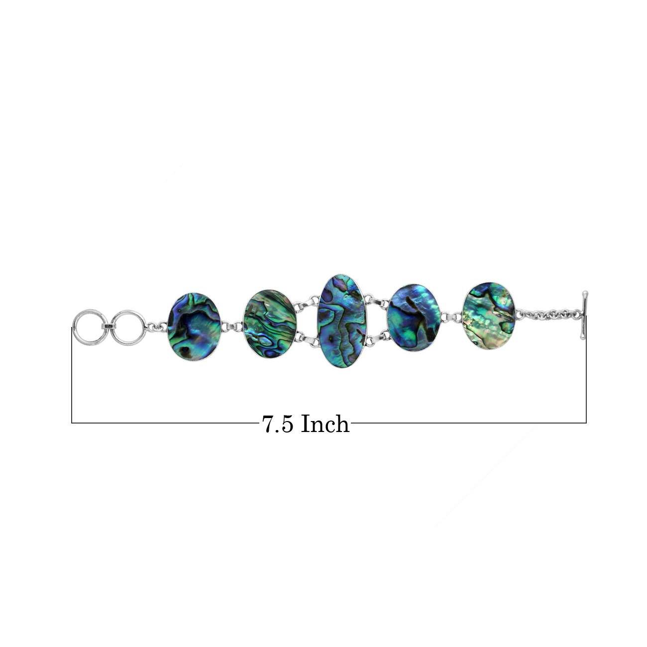 Wholesale abalone shell oval link bracelet in sterling silver, handcrafted in India.