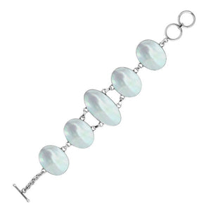 Wholesale Mother of Pearl oval link bracelet in 925 sterling silver, handcrafted in Bali.