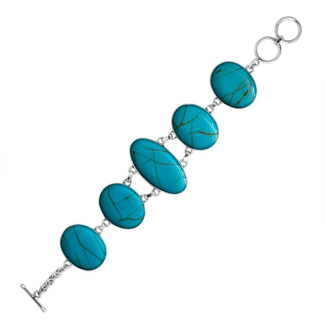 AB-1050-TQ Sterling Silver Bracelet With Turquoise Jewelry Bali Designs Inc 