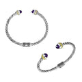 Wholesale sterling silver cable bangle with amethyst quartz accents, handcrafted in Bali.