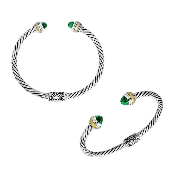 AB-1052-GQ Sterling Silver Bangle With Green Quartz Jewelry Bali Designs Inc 