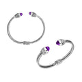 Wholesale sterling silver Amethyst Quartz bangle with twisted rope design, Balinese motifs, and oxidized finish, handcrafted in Bali.