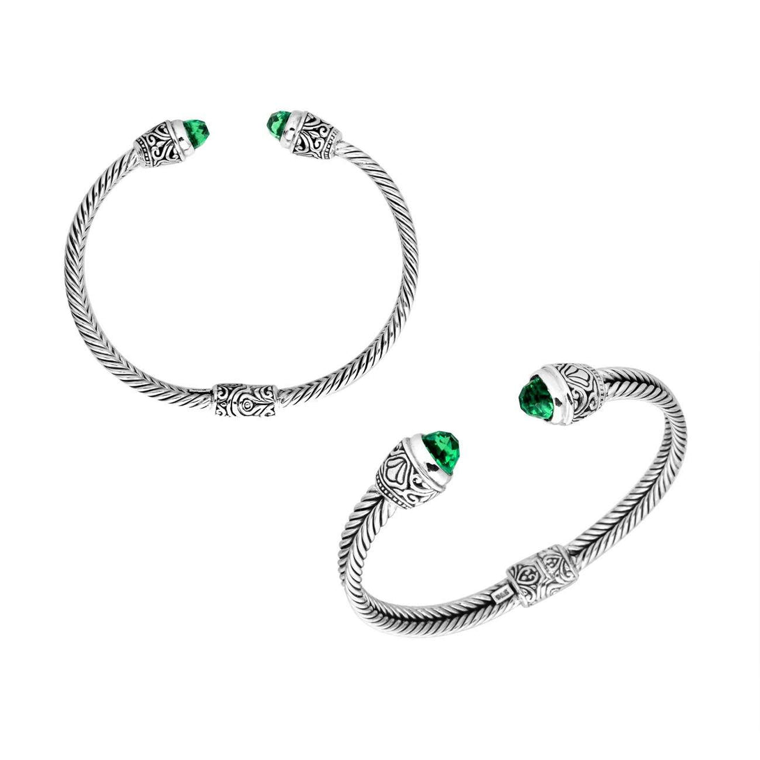AB-1056-GQ Sterling Silver Bangle With Green Quartz Jewelry Bali Designs Inc 