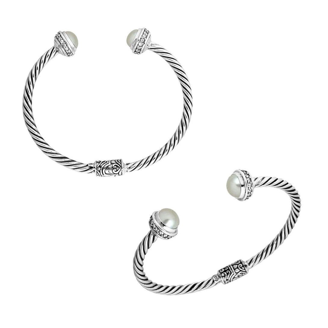 AB-1058-PEW Sterling Silver Bangle With Mabe Pearl Jewelry Bali Designs Inc 