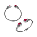 Sterling silver handcrafted bangle with ruby , twisted rope design, Balinese jewelry.