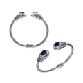 Sterling silver handcrafted bangle with sapphire quartz, twisted rope Balinese cuff.