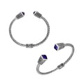 Sterling silver handcrafted bangle with amethyst quartz, twisted rope Balinese cuff.