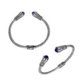 Sterling silver handcrafted bangle with Amethyst Quartz, twisted rope Balinese design.