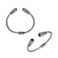 Sterling silver handcrafted bangle with Blue Topaz Quartz, twisted rope Balinese design.