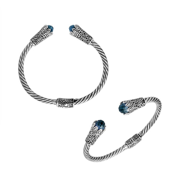 AB-1064-BT Sterling Silver Bangle With Blue Topaz Q. Jewelry Bali Designs Inc 