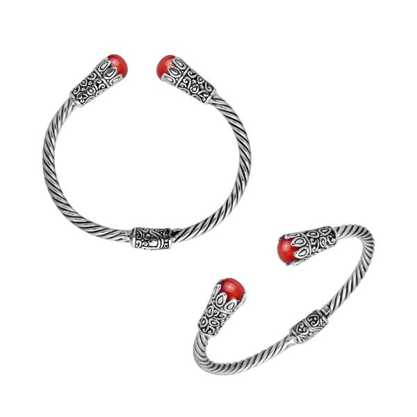 AB-1064-CR Sterling Silver Bangle With Coral Jewelry Bali Designs Inc 