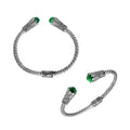 Sterling silver handcrafted Green Quartz bangle with twisted rope Balinese design.