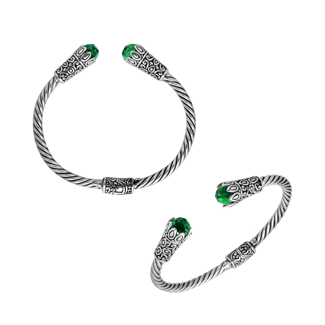 AB-1064-GQ Sterling Silver Bangle With Green Quartz Jewelry Bali Designs Inc 