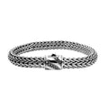 Sterling silver woven bracelet with push clasp and Balinese engraved design, handcrafted in Bali