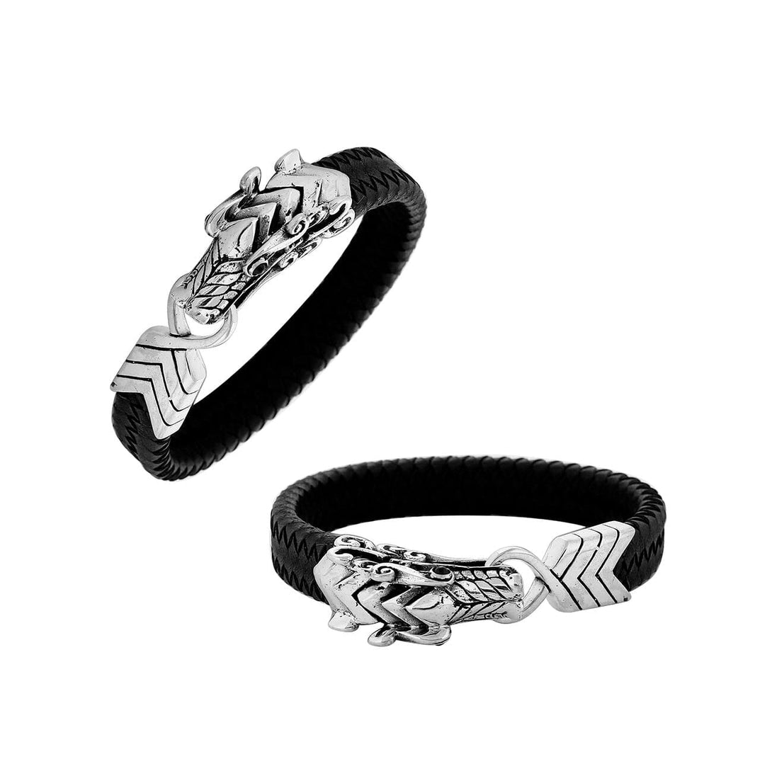 AB-1083-LT.BLK-7" Sterling Silver Bracelet With Black Leather Jewelry Bali Designs Inc 