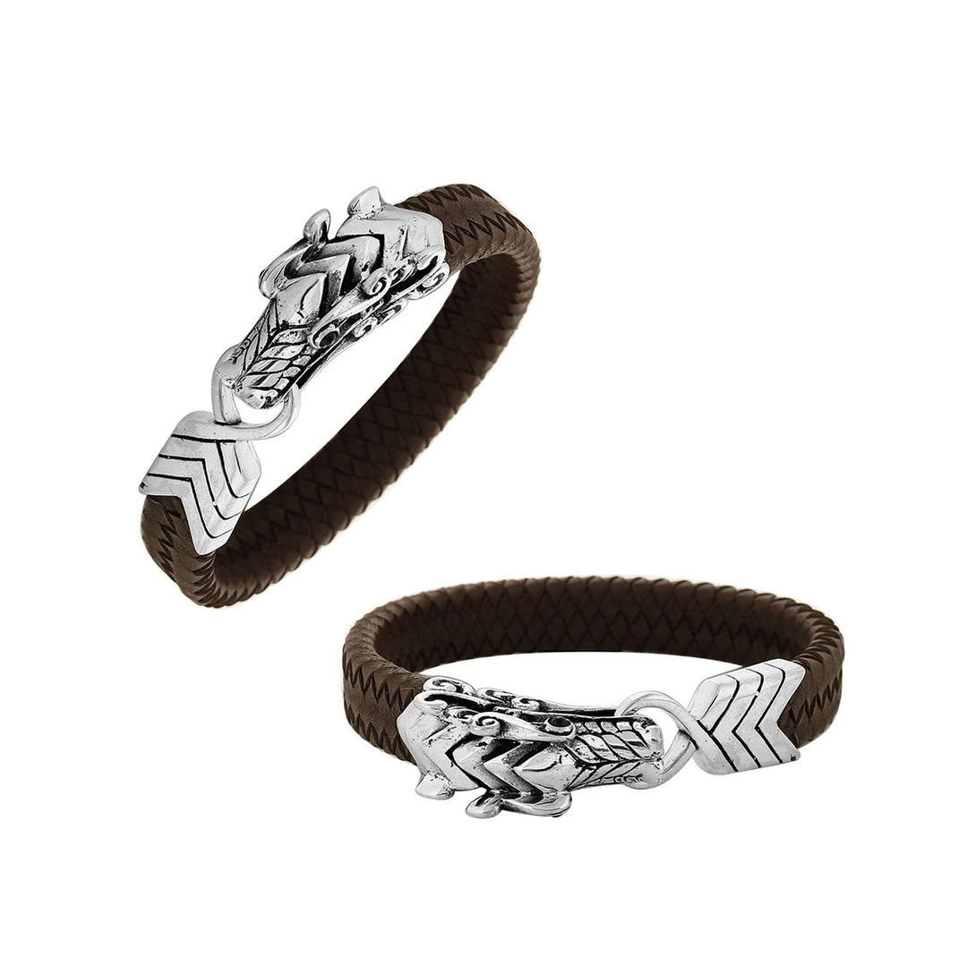 AB-1083-LT.BRW-7" Sterling Silver Bracelet With Brown Leather Jewelry Bali Designs Inc 