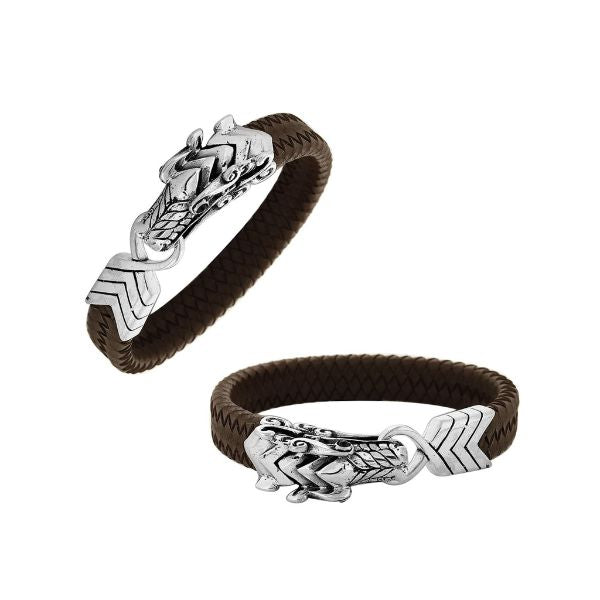 AB-1083-LT.BRW Sterling Silver Bracelet With Brown Leather Jewelry Bali Designs Inc 