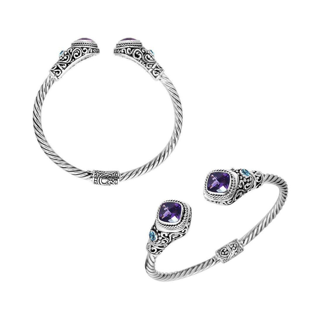 AB-1084-CO1 Sterling Silver Bangle With Blue Topaz, And Amethyst Q. Jewelry Bali Designs Inc 