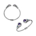 Wholesale Amethyst Quartz and Blue Topaz Sterling Silver bangle, handcrafted in Bali.