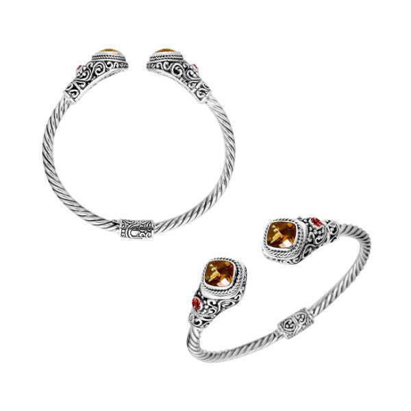 AB-1084-CO2 Sterling Silver Bangle With Garnet & Citrine Q. Jewelry Bali Designs Inc 