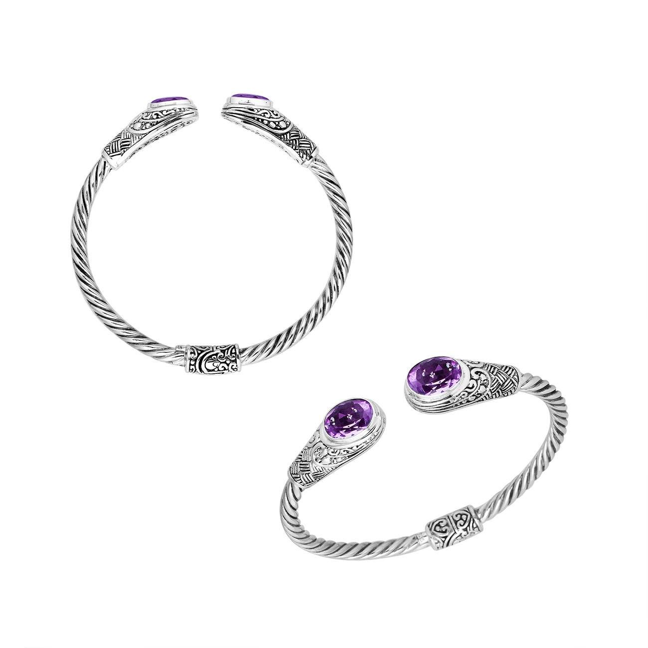 Wholesale Amethyst Quartz Sterling Silver bangle, handcrafted in Bali.