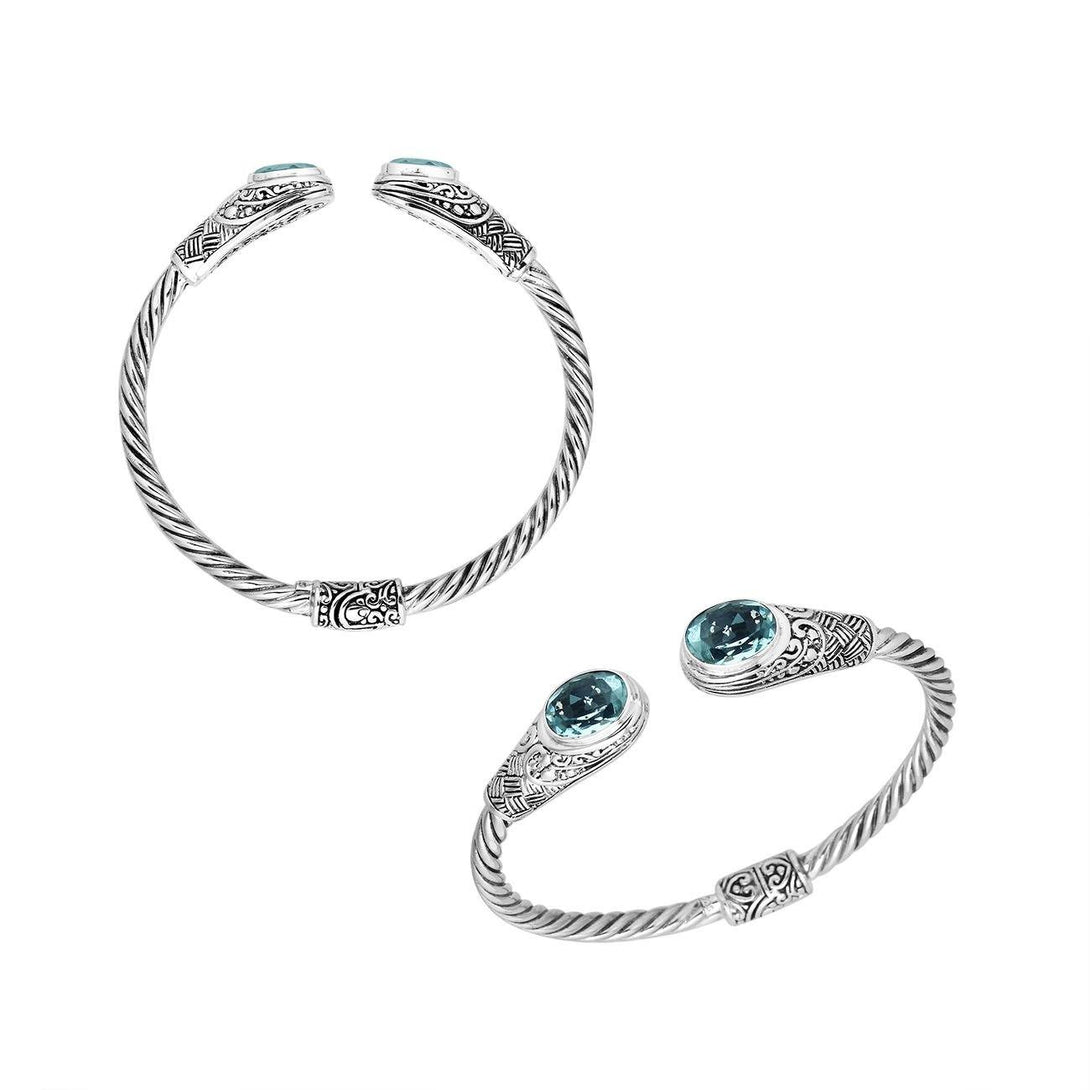 AB-1085-BT Sterling Silver Bangle With Blue Topaz Q. Jewelry Bali Designs Inc 