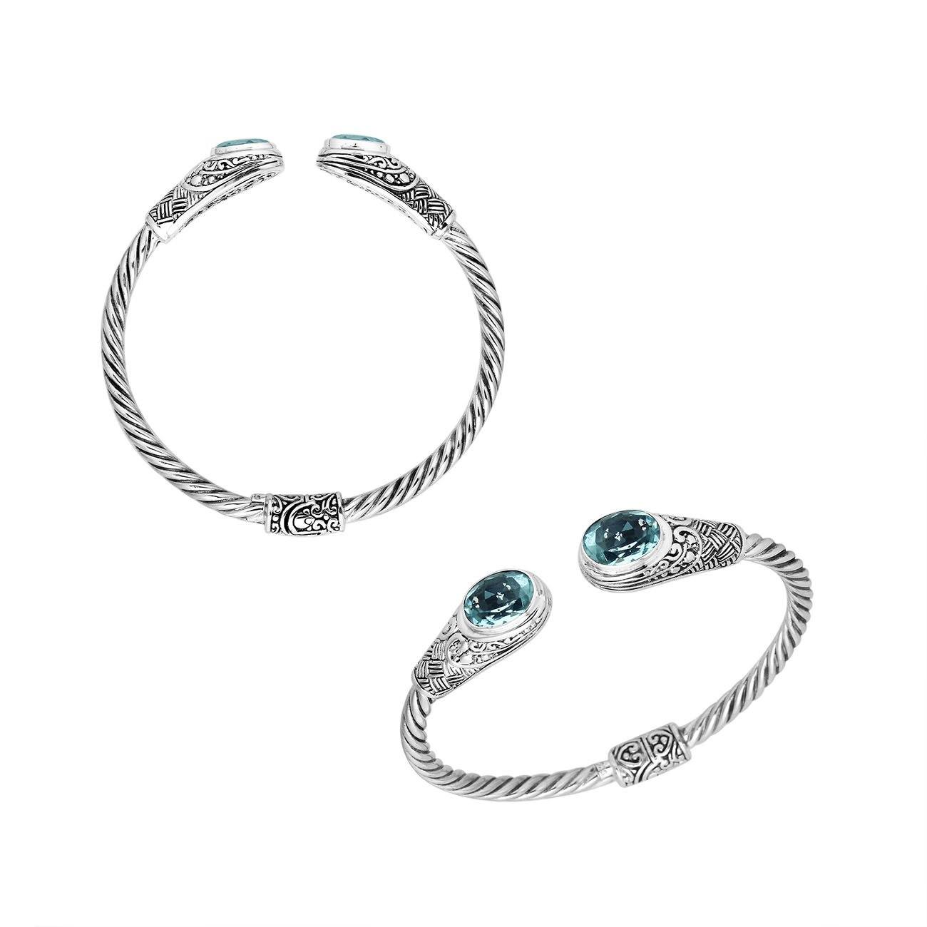 Wholesale Blue Topaz Quartz Sterling Silver bangle, handcrafted in Bali.