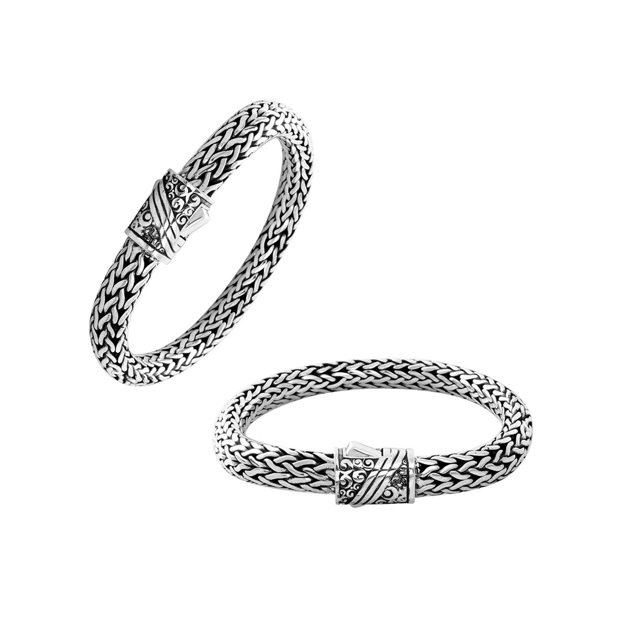 925 Sterling Silver woven bracelet with Balinese push lock clasp handcrafted in Bali