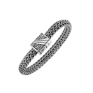 925 Sterling Silver woven bracelet with Balinese push lock clasp handcrafted in Bali
