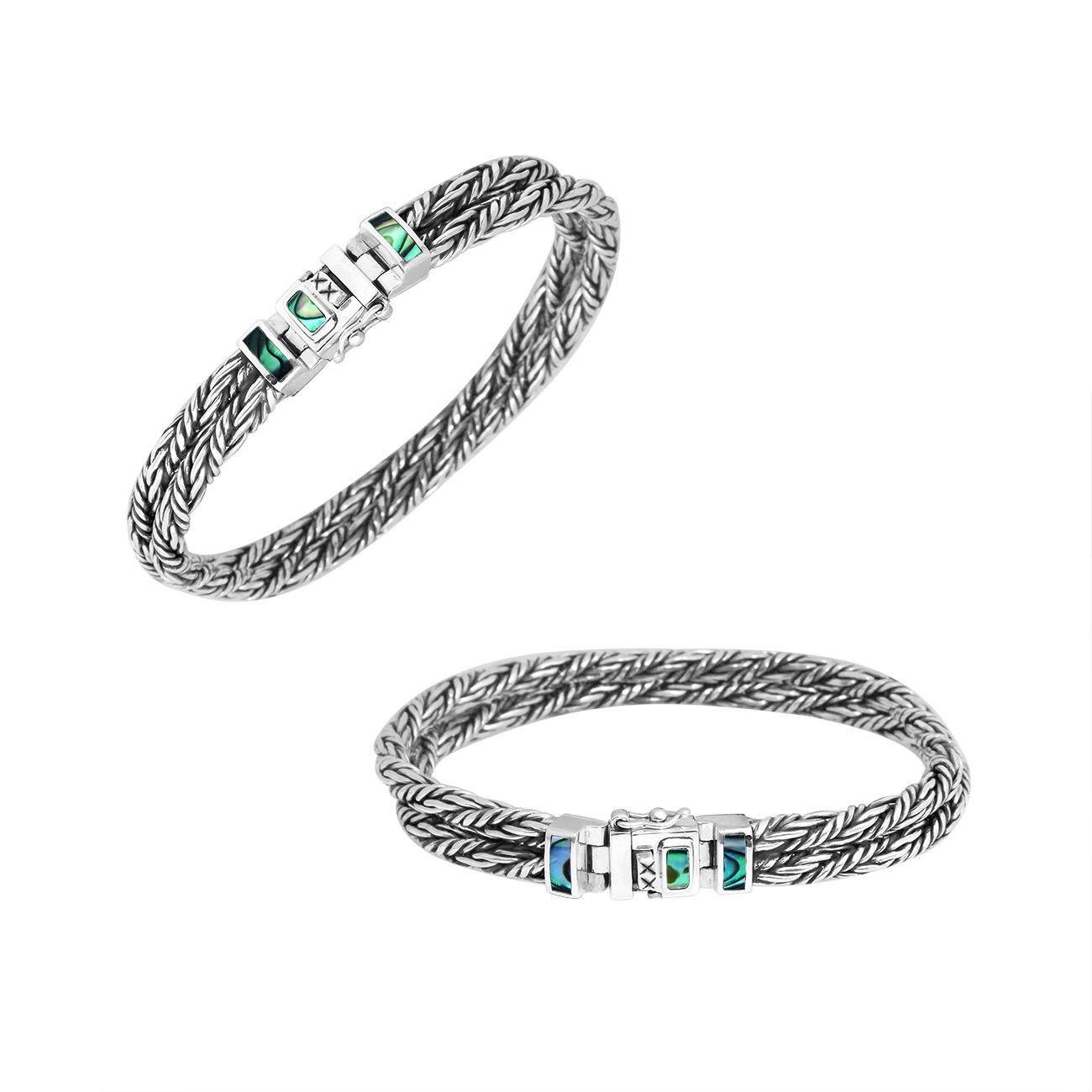 Sterling Silver 5MM Bali Woven Bracelet with Abalone Shell and Box Clasp wholesale jewelry
